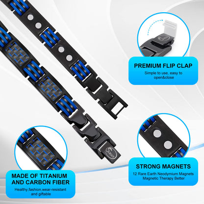 JEROOT Magnetic Bracelets for Men, Blue Carbon Fiber Pure Titanium Magnetic Bracelet JEROOTBuy Supplements Australia