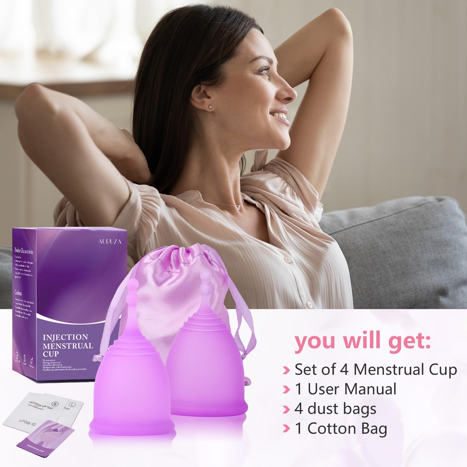 AURUZA Menstrual Cups, Set of 2 Reusable Period Cups Kit for Girls & Women, Silicone Soft Cups AURUZABuy Supplements Australia