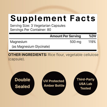 Magnesium Glycinate 500mg Per Serving | 240 Veggie Capsule, 100% Chelated NatureBellBuy Supplements Australia