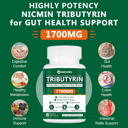NICMIN Tributyrin Supplement - Premium Butyrate Gut Health Supplement for Leaky Gut 60 Capsules NICMINBuy Supplements Australia