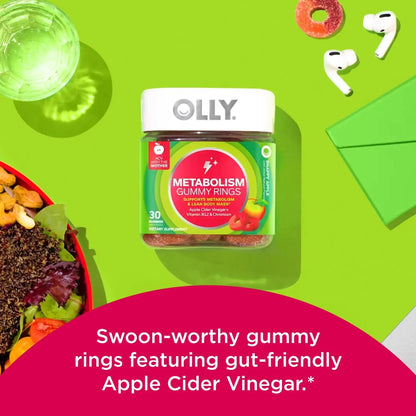 OLLY Multi + Probiotic Adult Multivitamin Gummy, 1 Billion CFUs, Digestive and Immune Support & Metabolism Gummy Rings, Apple Cider Vinegar, Vitamin B12, Chromium, Energy and Digestive Health OLLYBuy Supplements Australia