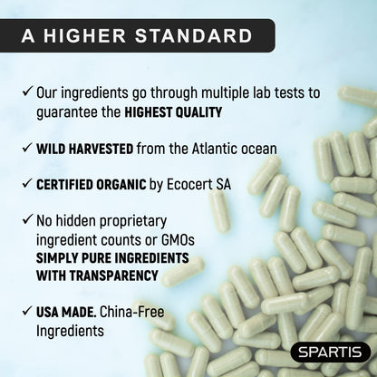 SPARTIS Certified Organic Sea Moss Capsules 2250mg Wildcrafted Irish Sea Moss Burdock Root Bladderwrack Supplement Raw Seamoss Pills & Powder (Pack of 1 at 180-Caps) SPARTISBuy Supplements Australia