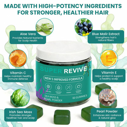caicieter Super Revive Gummies for Hair Loss - Sea Moss Gummies with Vitamin C, E, Aloe Vera & Pearl Powder Glow, Promotes Thicker, Fuller & Stronger Hair - 60 Count caicieterBuy Supplements Australia