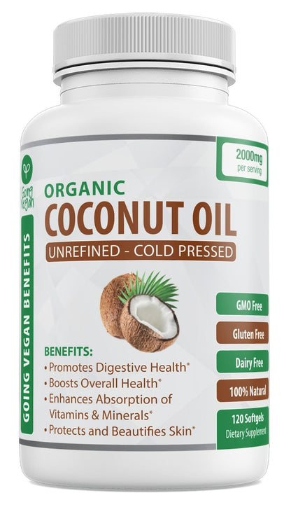 Organic Coconut Oil Capsules 2000mg - 100% Extra Virgin, Cold Pressed for Healthy Skin Going VeganBuy Supplements Australia