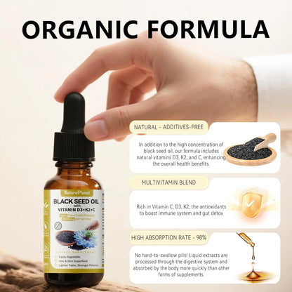 NaturePlanet Organic Soursop Bitters and Black Seed Oil Drops Bundles with Vitamins D3, K2, B6, C | NaturePlanet