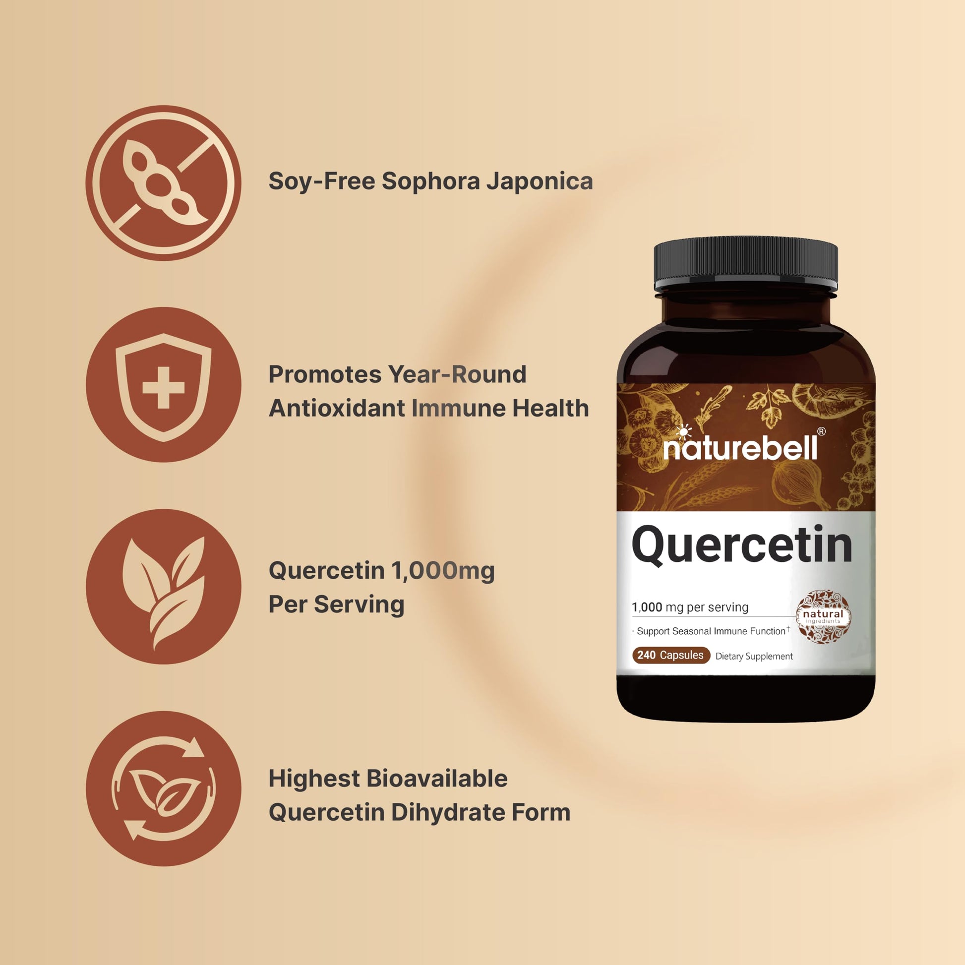 NatureBell Quercetin 1000mg Per Serving | 240 Capsules, Ultra Strength Quercetin NatureBellBuy Supplements Australia