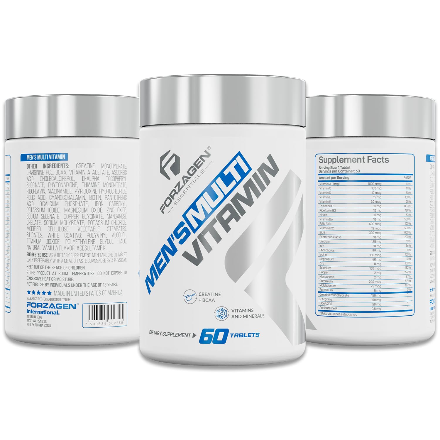 Forzagen Essentials Men's Multivitamin with Creatine and BCAA, Complete Vitamin and Mineral Complex, 60 Tablets ForzagenBuy Supplements Australia
