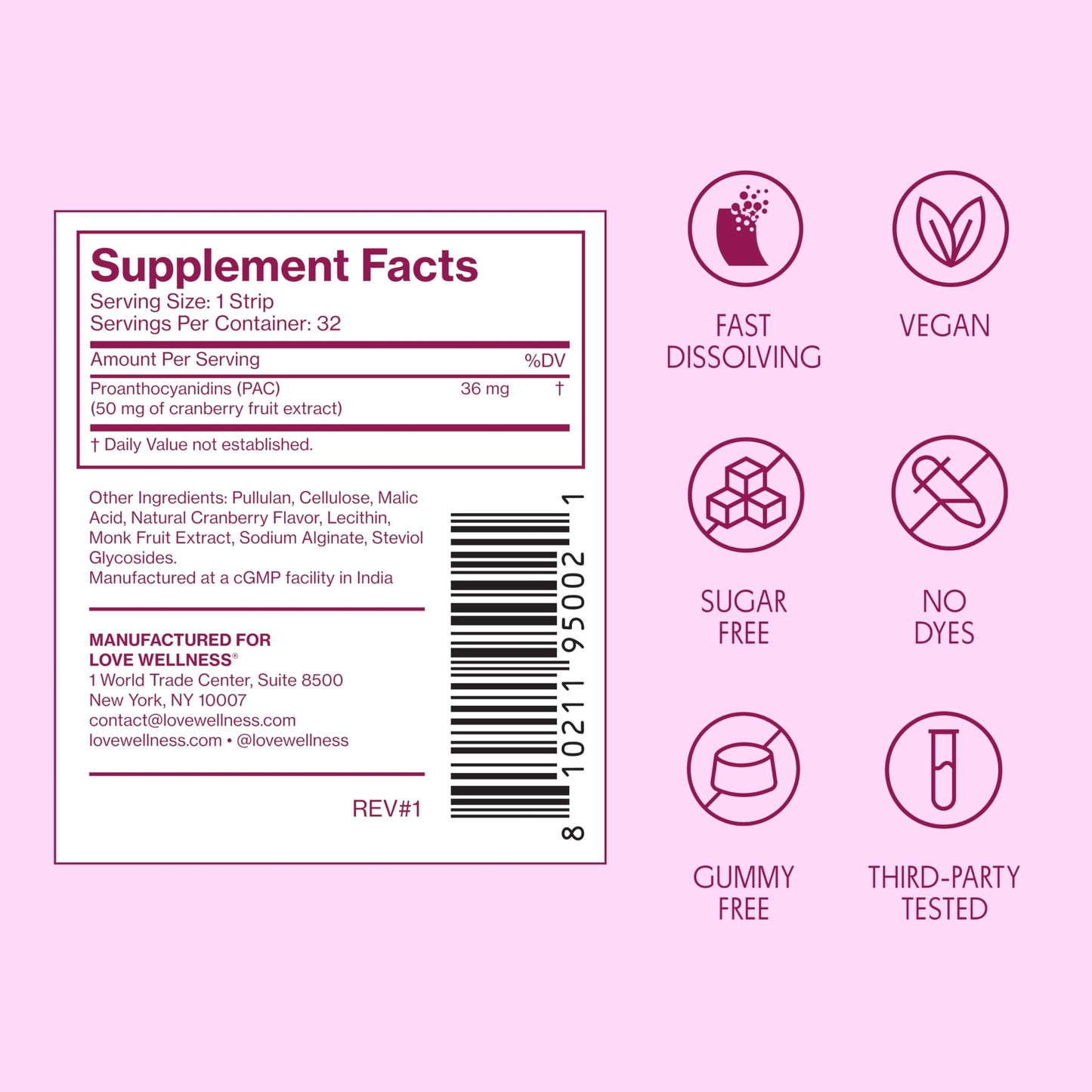Love Wellness Urinary Tract* Quick Melt Strips - Fast-Dissolving UT Support with 36 mg PACs from Cranberry Fruit Extract - Promotes Urinary Health* - No Water Needed - Vegan and Sugar Free - 32 Strips Love WellnessBuy Supplements Australia