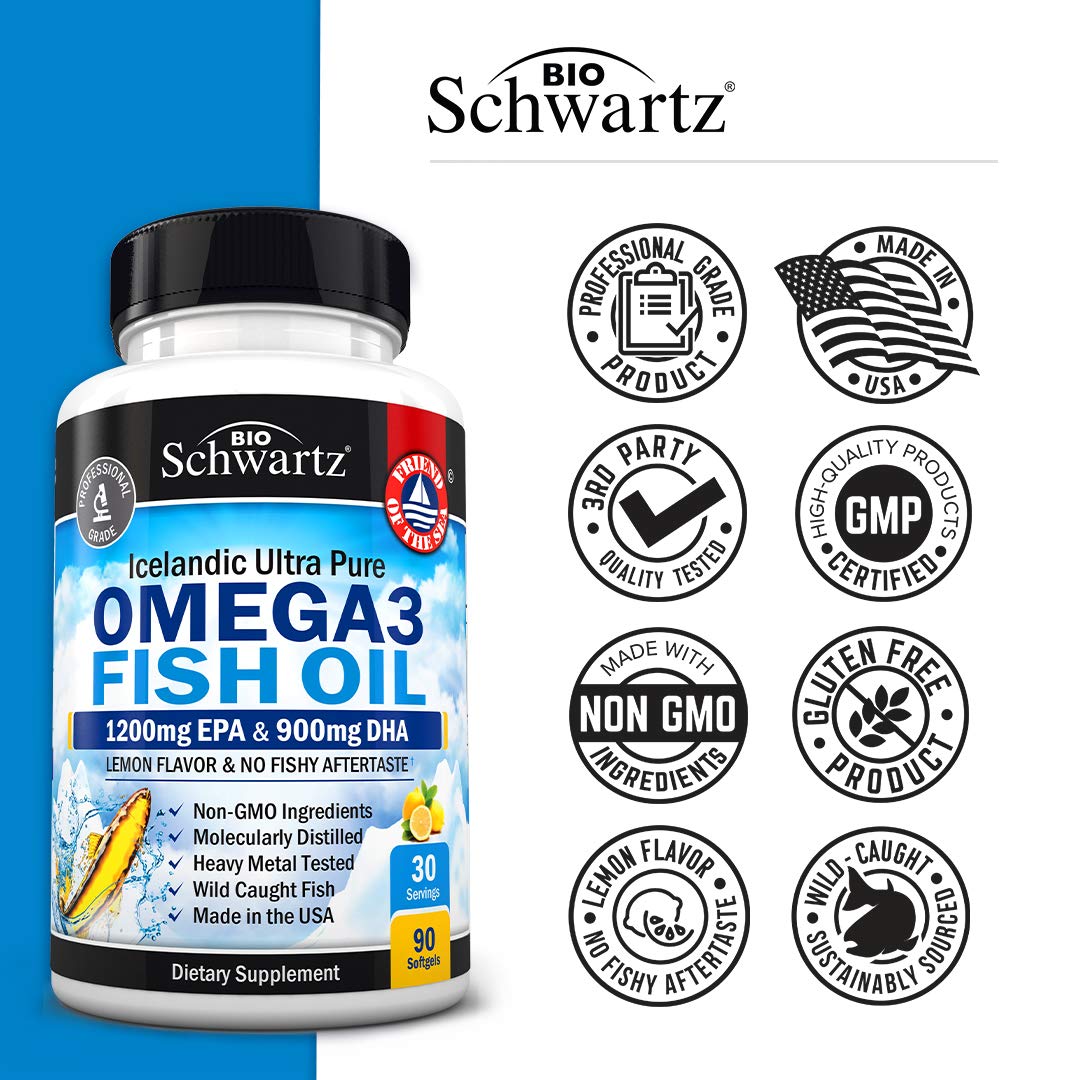 Omega 3 Fish Oil Supplement - 1200mg EPA and 900mg DHA Fatty Acid Per Serving BioSchwartzBuy Supplements Australia