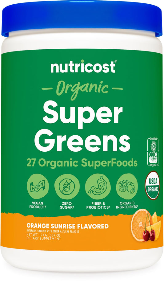 Nutricost Organic Super Greens Powder (30 Servings) Orange Sunrise Flavor - Superfood Supplement Drink Mix NutricostBuy Supplements Australia