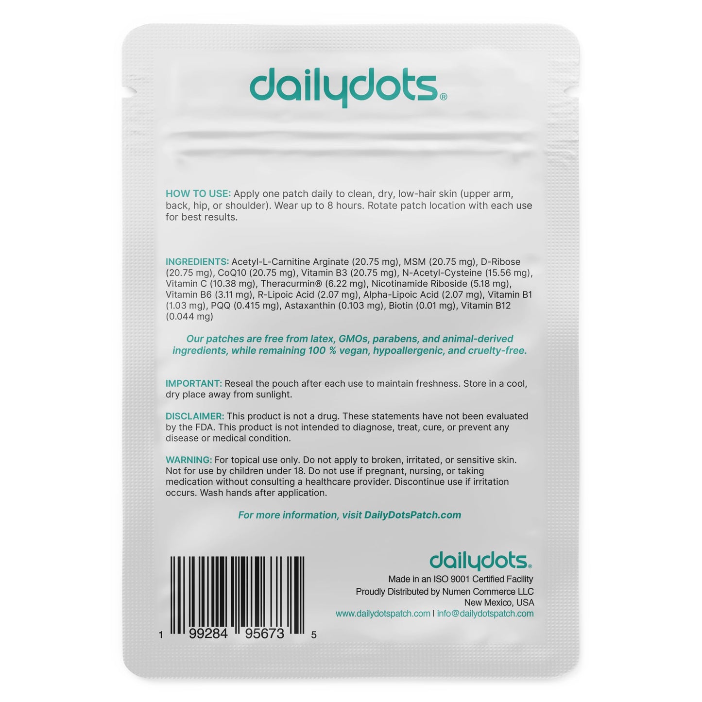 Daily Dots NAD+ Patches | Energy, Healthy Aging & Wellness Support | 12 Active Blends incl. Nicotinamide & CoQ10 | Time Release Patch | for Men & Women (60 Patches) Daily DotsBuy Supplements Australia