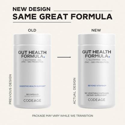 Codeage Gut Health Supplements Vegan Formula - L Glutamine, Zinc, Turkey Tail Mushroom Powder, Tonic Mushroom, Maitake, Micro Algae, Mineral,