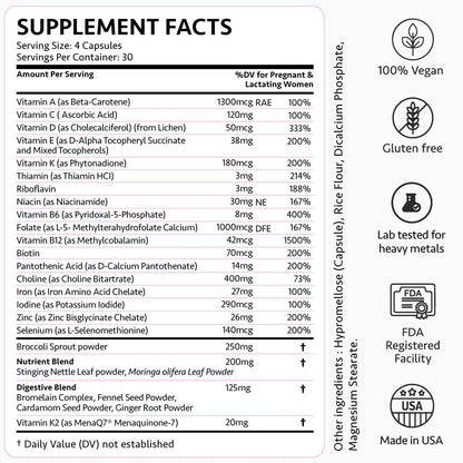 Ayurvedic Elite Prenatal Vitamins with Folate, Choline, Iron, Iodine & more | Made in USA | Optimal Bioavailability | Supports Baby's Growth and Brain Development | 30 Day Supply - OSH Wellness Freshly MomsBuy Supplements Australia