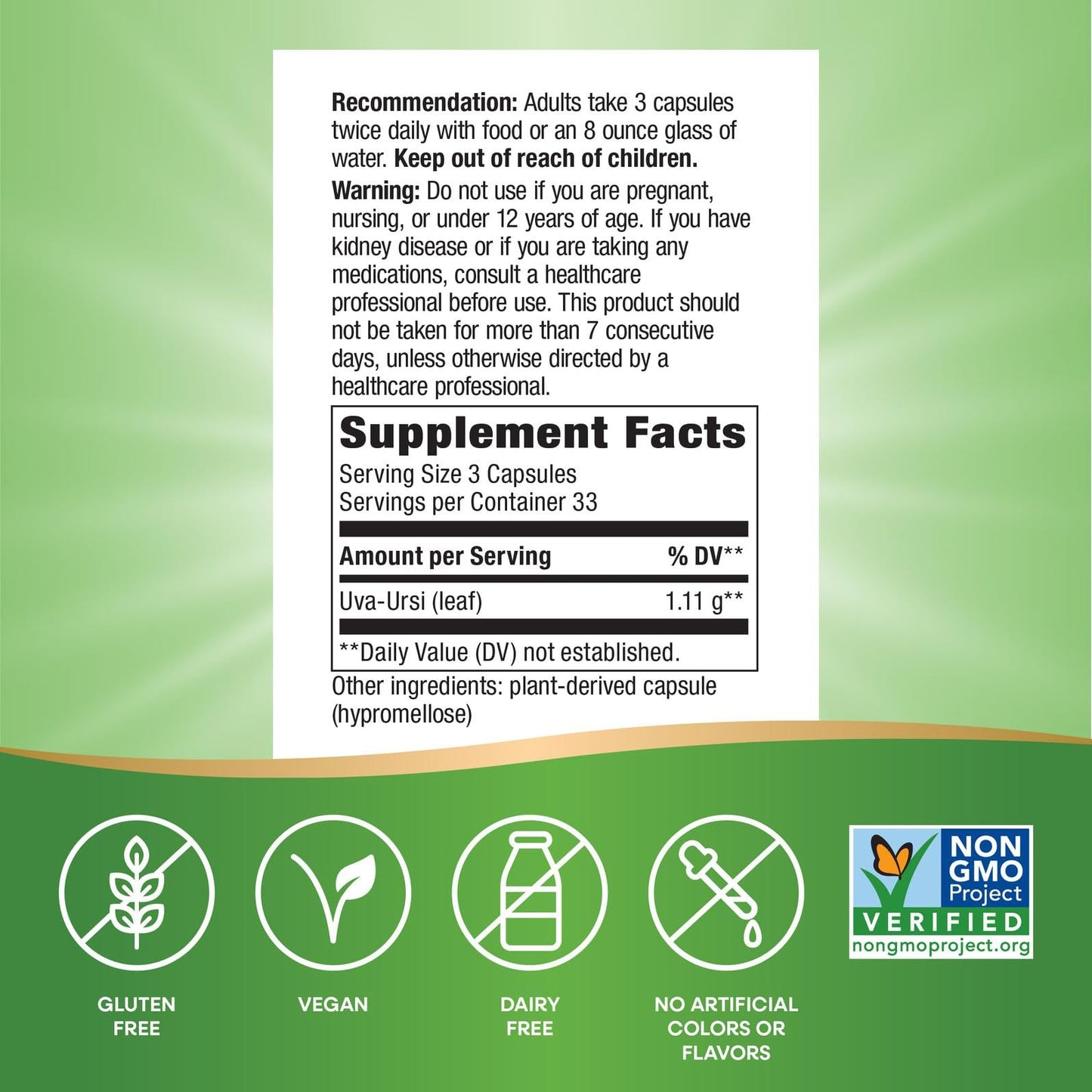 Nature's Way Uva Ursi Leaves, Traditional Urinary Support*, 1,110 mg per 3-Capsule Serving, Non-GMO Project Verified, Herbal Dietary Supplement, Gluten Free, 100 Vegan Capsules (Packaging May Vary) Nature's WayBuy Supplements Australia