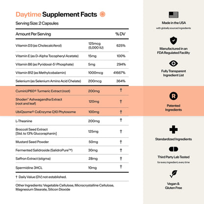 Stasis Daytime Energy & Focus Supplement for Men & Women with Vitamin D3, L Theanine, Ashwagandha & CoQ10, Cognitive Support Capsules for Morning Routines, Vegan,