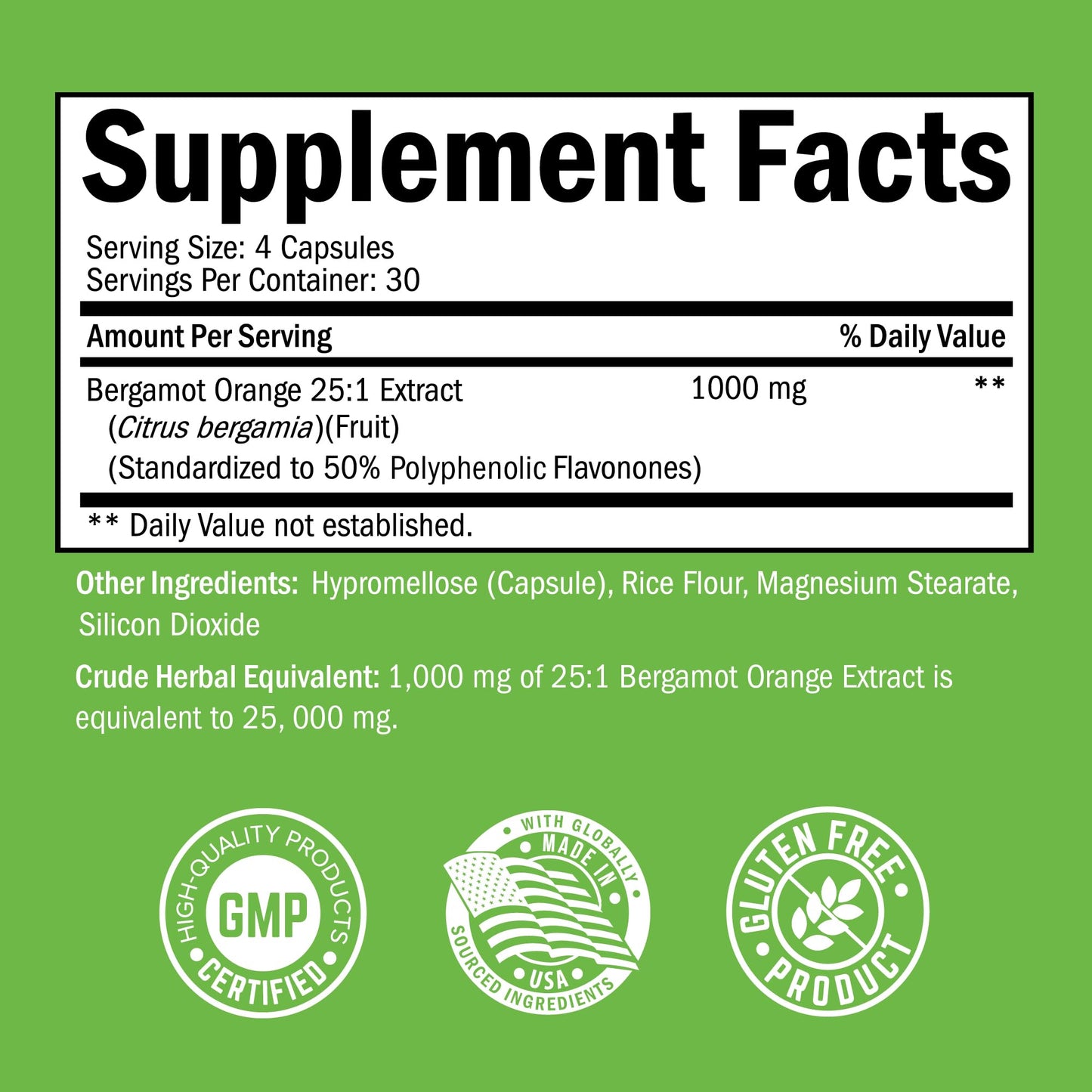 Citrus Bergamot 1000mg - Citrus Bergamot Supplement for Cholesterol and Heart Health - Ultra Concentrated from Fresh Fruit for Enhanced Absorption