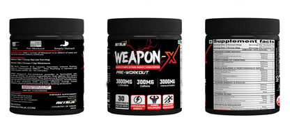 NutriJa Weapon-X Pre-Workout Powder with 21 Active Ingredients - 3 Best Forms of Creatine, AAKG, Beta-Alanine, Caffeinated | Pumps, Viens Popping, Energy, Focus & Strength (30 Servings (Pineapple))