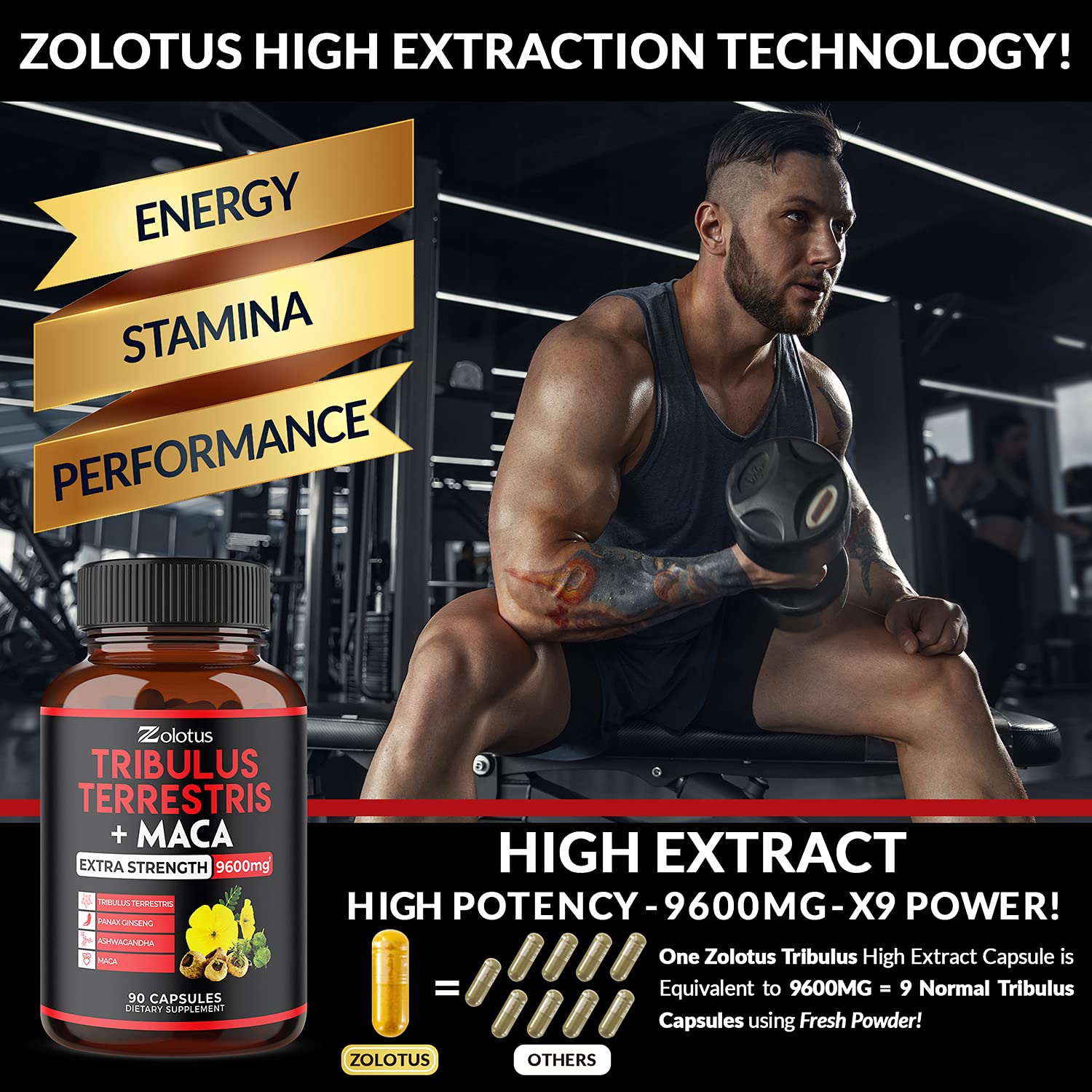 Zolotus Premium Tribulus Terrestris Capsules - 9600mg Per Serving - Combined ZolotusBuy Supplements Australia