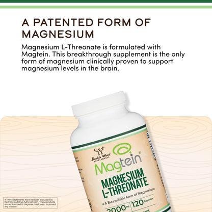 Magnesium L Threonate, Magtein, Sleep and Cognitive Support – High Absorption – Most Bioavailable Form of Magnesium – 2,000 mg – 120 Capsules Double Wood SupplementsBuy Supplements Australia