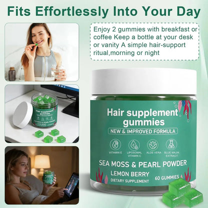 YATIME Hair Loss Gummies,Sea Moss Gummies with Vitamin C, Vitamin E, Aloe Vera, Pearl Powder Support Faster Hair Growth YATIME