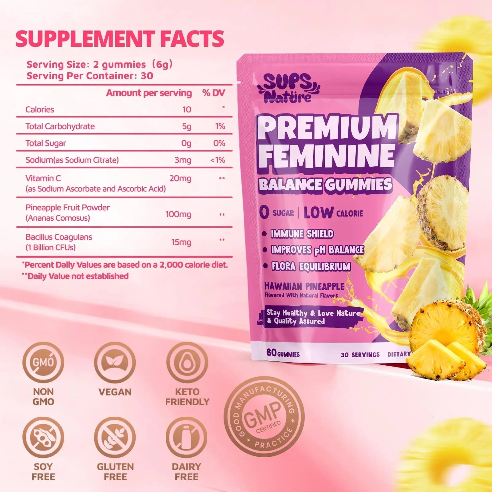 Women's Probiotic Gummies Nutrition Premium Feminine Balance Gummies - Supports pH Balance, Digestion & Immune Health - Hawaiian Pineapple Flavor sups natureBuy Supplements Australia