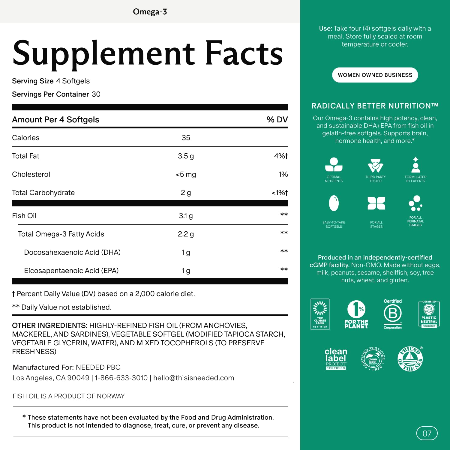 Needed. Prenatal Omega-3 - High Potency Dose of Sustainably Sourced Fish Oil, 1000mg DHA, 1000mg EPA, Encased in a Gelatin-Free, Plant-Based Softgel Shell Needed.Buy Supplements Australia