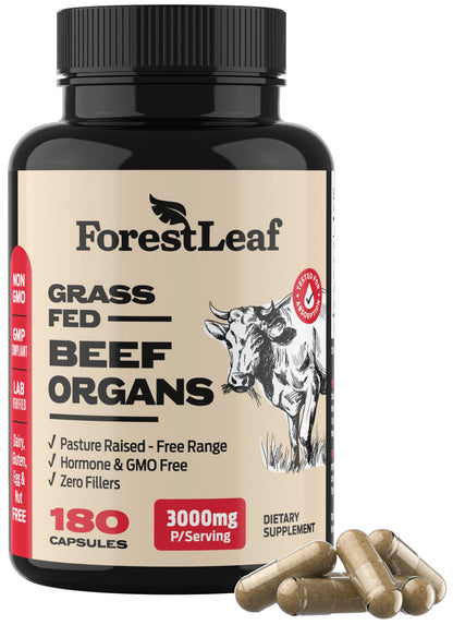ForestLeaf Beef Organ Supplement - Grass Fed & Pasture Raised - Total Body Wellness & Performance, Organ Complex with 3000mg of Desiccated Beef Liver,