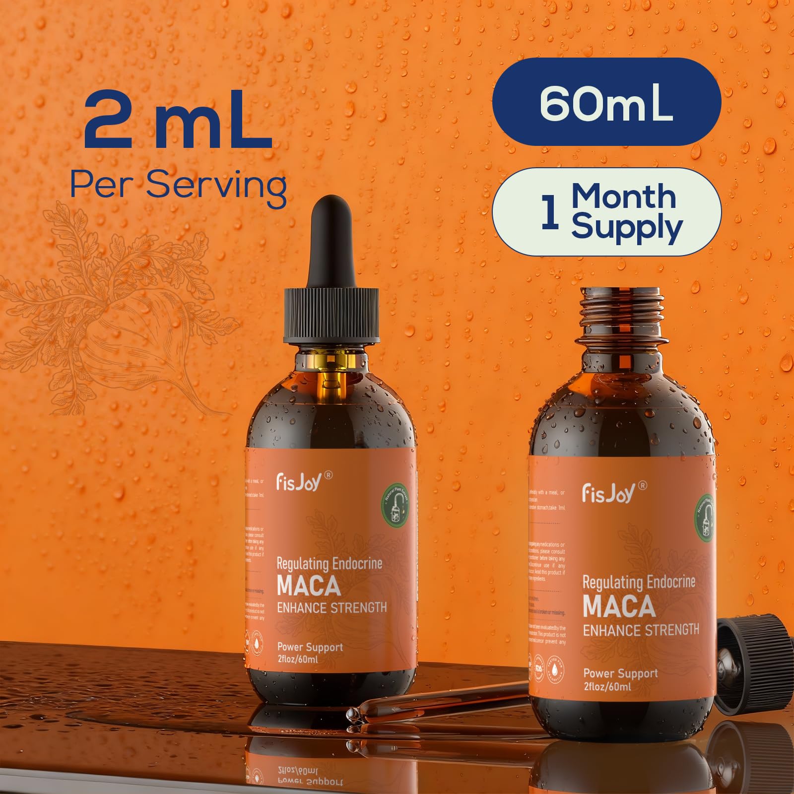 Fisjoy Organic Maca Liquid Drops with Ashwagandha & Beet Root – Supports Daily Vitality & Overall Wellness – Non-GMO, Vegan Herbal Supplement, 2 fl oz (60 mL) FisjoyBuy Supplements Australia