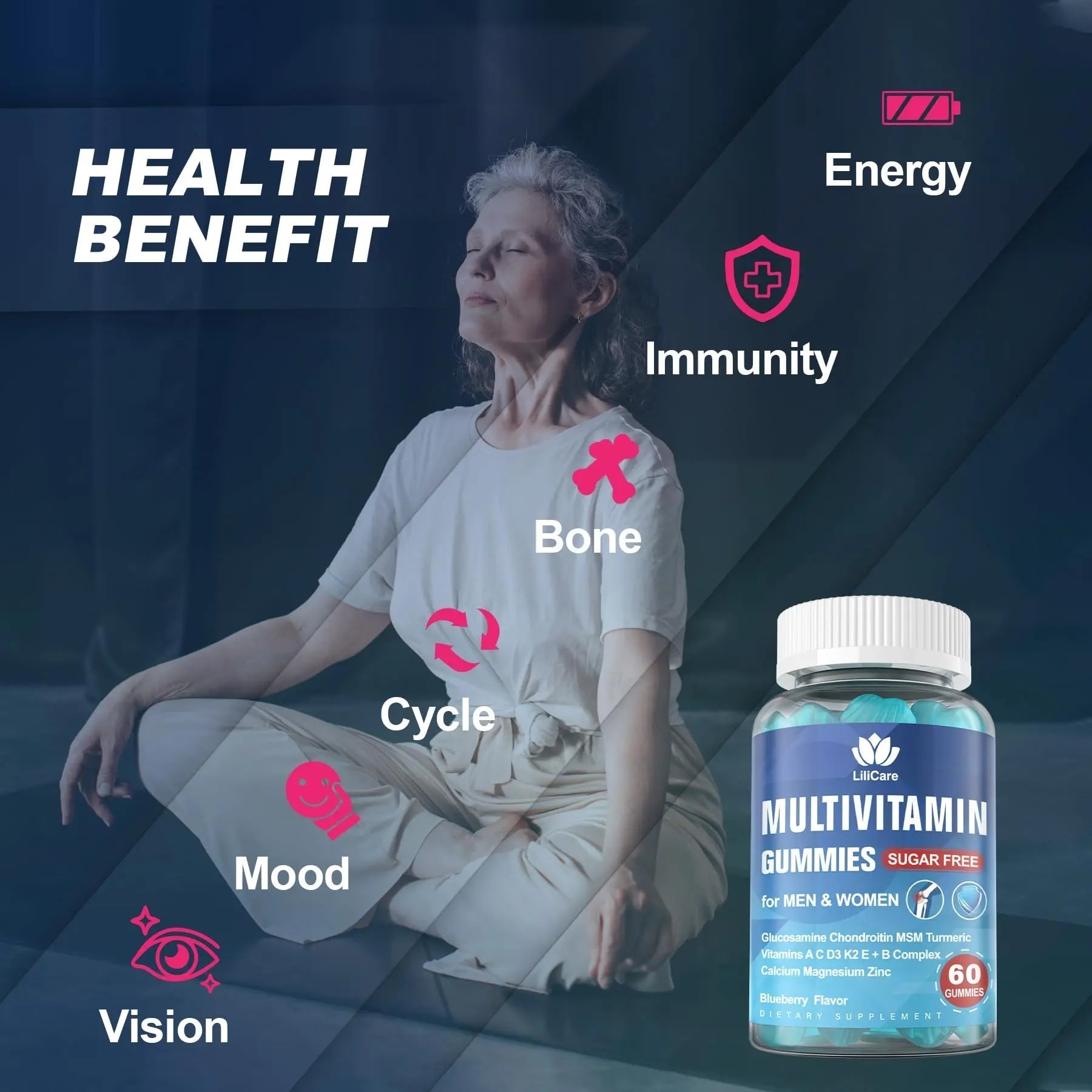 Methylated Multivitamin for Men/Women Gummies, Mens/Womens Multivitamin 50 Plus, with Glucosamine Chondroitin MSM Echinacea Sugar Free LILICAREBuy Supplements Australia