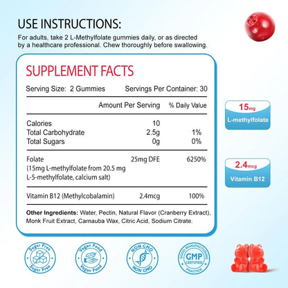Zetelixia 2 Pack L-Methylfolate 15mg & Methyl B12 Gummies, Folate Supplement for Brain Health, Mood & Immunity, DNA Synthesis & Repair ZetelixiaBuy Supplements Australia