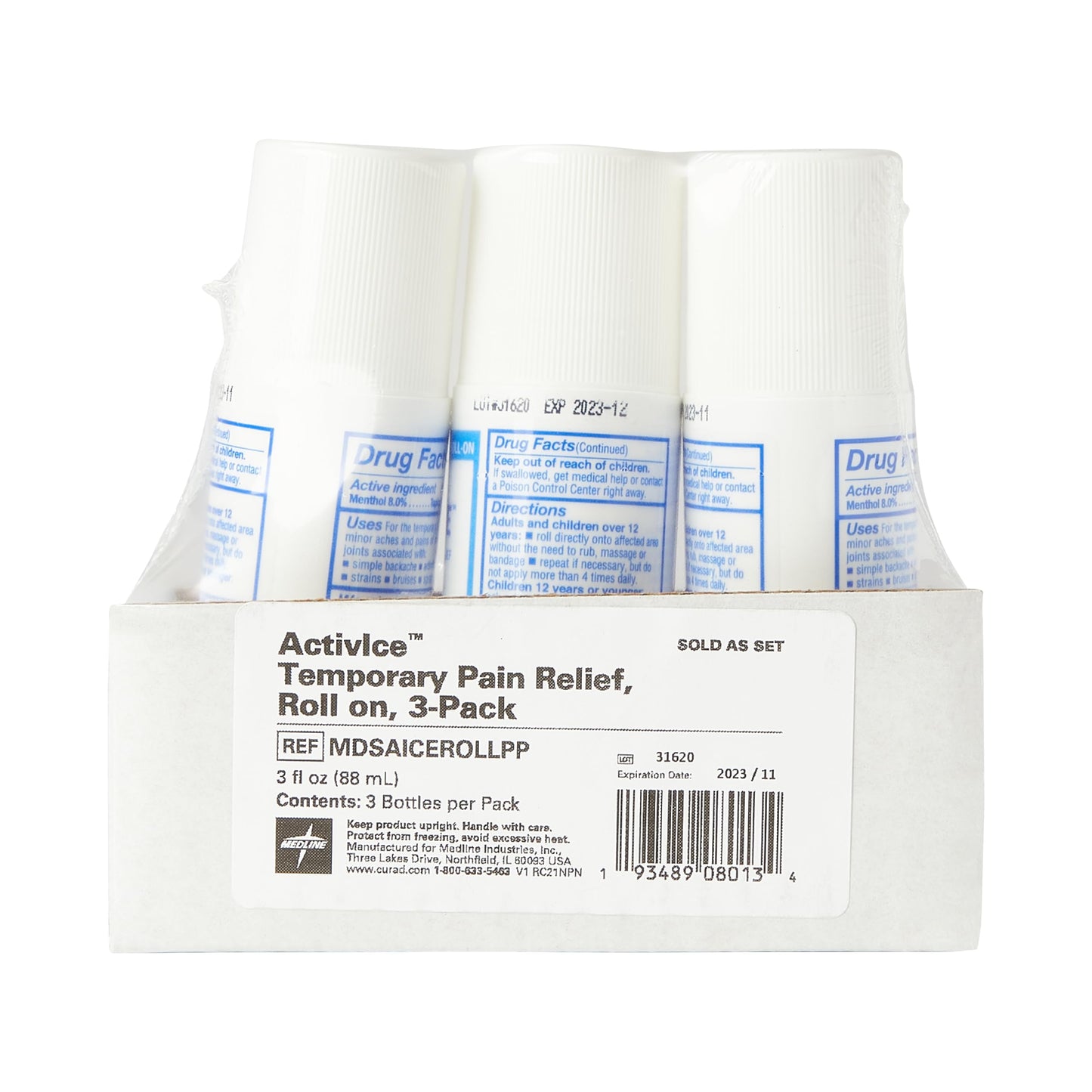 Medline ActivICE Roll-On Cooling Gel, Topical Pain Relief for Arthritis, Joint, Muscle, Back & Body Aches & Pain, 3 oz (3 Count) MedlineBuy Supplements Australia