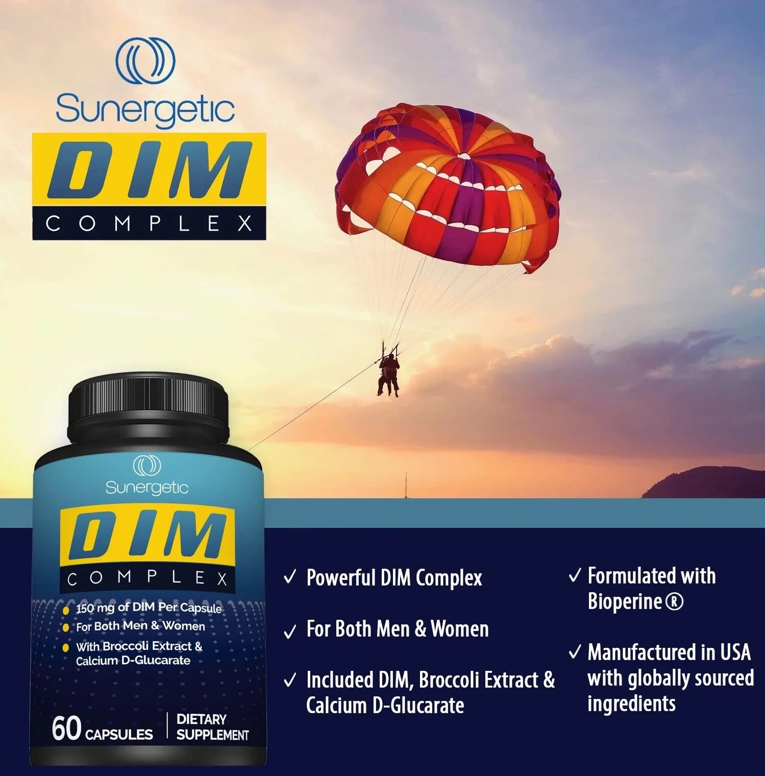 Premium DIM Supplement–Includes 150mg DIM (diindolylmethane), Broccoli, Calcium D SunergeticBuy Supplements Australia