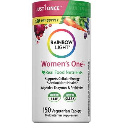 Rainbow Light Womens Multivitamin One + | 150 Caplets | Supports Cellular Energy & Antioxidant Health | Real Food Nutrients, Digestive Enzymes & Probiotics Rainbow LightBuy Supplements Australia