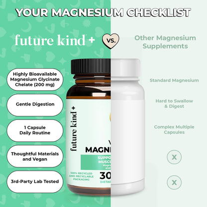 Future Kind Magnesium Glycinate, Supports Muscle and Nerve Function, High Absorption Chelated Magnesium Supplement, Nightly Calm, Energy & Metabolism, Highly Bioavailable & Potent - 30 Vegan Capsules Future KindBuy Supplements Australia