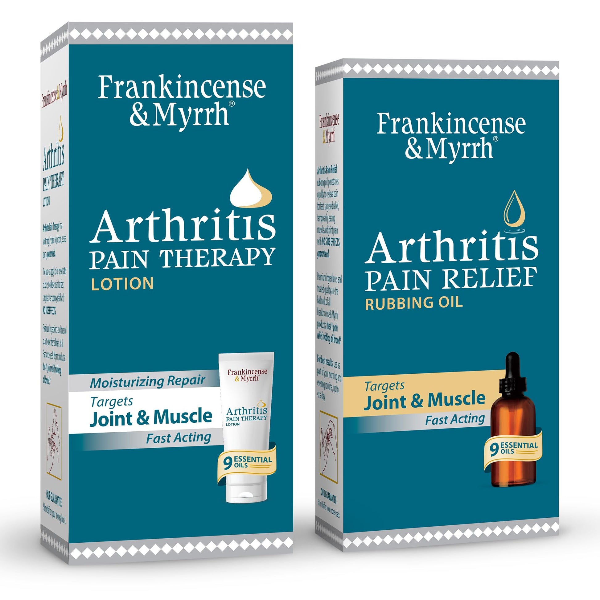 FRANKINCENSE & MYRRH Combo Pack - Arthritis Pain Relief Rubbing Oil 2 oz. and Arthritis Pain Reliever Therapy Cream for Joints & Sciatica Relief, 3 oz., Hydrating Lotion with Essential Oils FRANKINCENSE & MYRRHBuy Supplements Australia