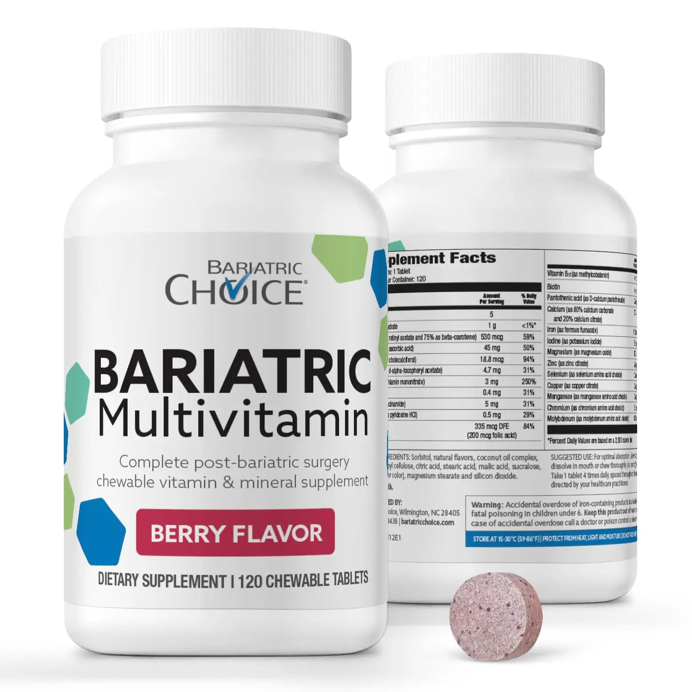 Bariatric Choice My Bariatric Chewable Multivitamin with Iron & 300mg Calcium, Berry (120ct) Bariatric ChoiceBuy Supplements Australia