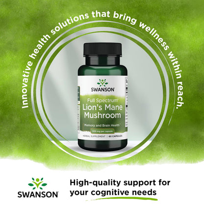Swanson Lion's Mane Mushroom Capsules - 500 mg Each, 60 Capsules