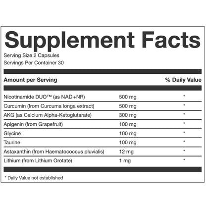 PERPETUA.LIFE AEON Longevity Complex White, Supplement with Curcumin, NMN (Nicotinamide Mononucleotide), AKG, Glycine & Taurine, Supports Healthy Aging, Energy & Immune System, Vegan, 60 Capsules PERPETUA.LIFEBuy Supplements Australia