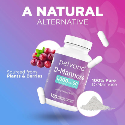 Pelvana D-Mannose 120 Capsules (500mg Each) – 1000mg per Serving – Assists & Maintains Healthy Urinary Tract, Flushes Impurities, Pure Ingredients, Gluten-Free – Third-Party Lab Tested, Made in USA PelvanaBuy Supplements Australia