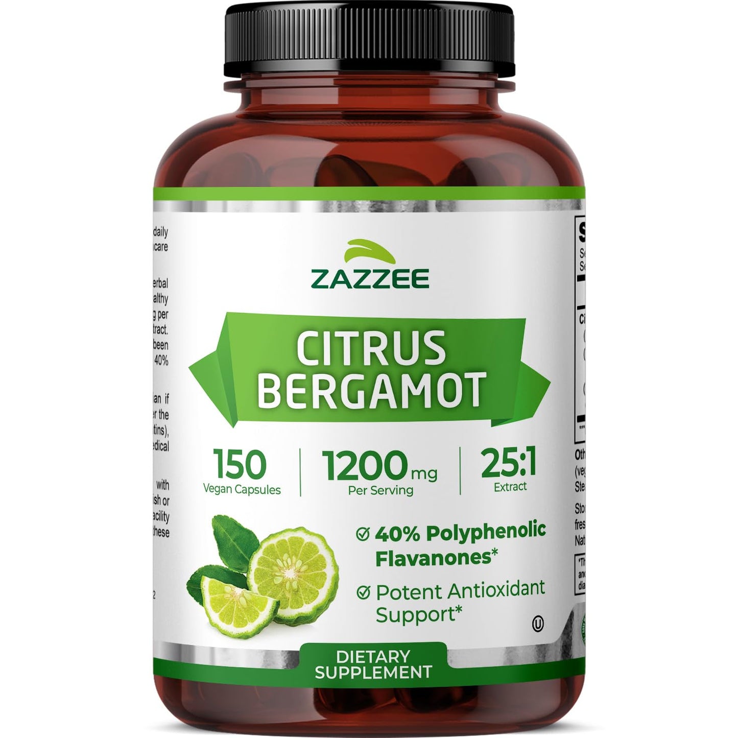 Zazzee Citrus Bergamot 25:1 Extract, 1200 mg Per Serving, 40% Polyphenolic Flavanones, 150 Vegan Capsules, 5 Month Supply, Citrus Bergamia, Antioxidant Support, Certified Kosher, Non-GMO, Made in USA ZazzeeBuy Supplements Australia