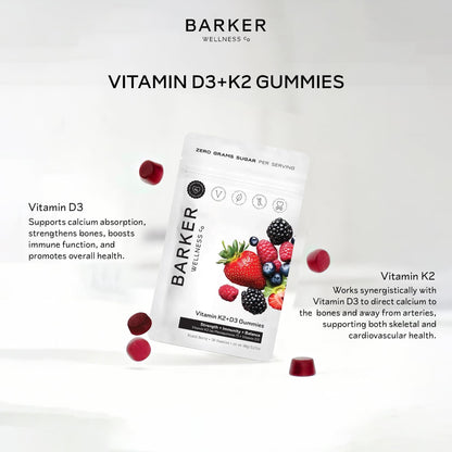 Barker Wellness D3 K2 Vitamin Gummies – Max Potency 6000IU D3 + 200mcg K2 for Strong Bones, Cardiovascular Wellness, Immune Support | Vegan, Sugar-Free, Delicious Mixed Berry | 30 Servings Barker Wellness CoBuy Supplements Australia