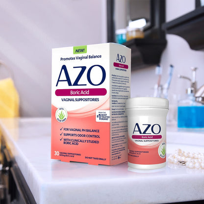 AZO Boric Acid Vaginal Suppositories, 30 Count + AZO Dual Protection, 30 Count, Urinary + Vaginal Support* AZOBuy Supplements Australia