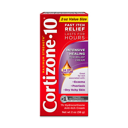 Cortizone-10 Maximum Strength Intensive Healing Itch Relief Cream, 1% Hydrocortisone, Fast-Acting, Anti-Itch Cream for Bug Bites, Rash, Eczema, Psoriasis, Poison Ivy, Oak, Sumac & More, 2 oz Cortizone 10Buy Supplements Australia