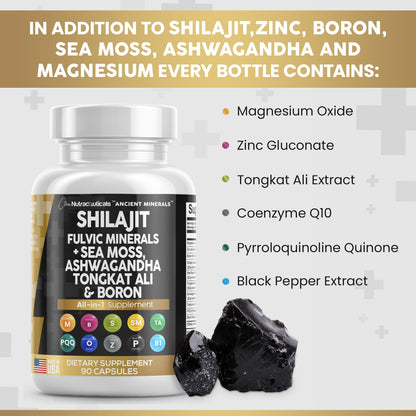 Pure Shilajit Supplement 10,000mg Himalayan w Sea Moss 6000mg