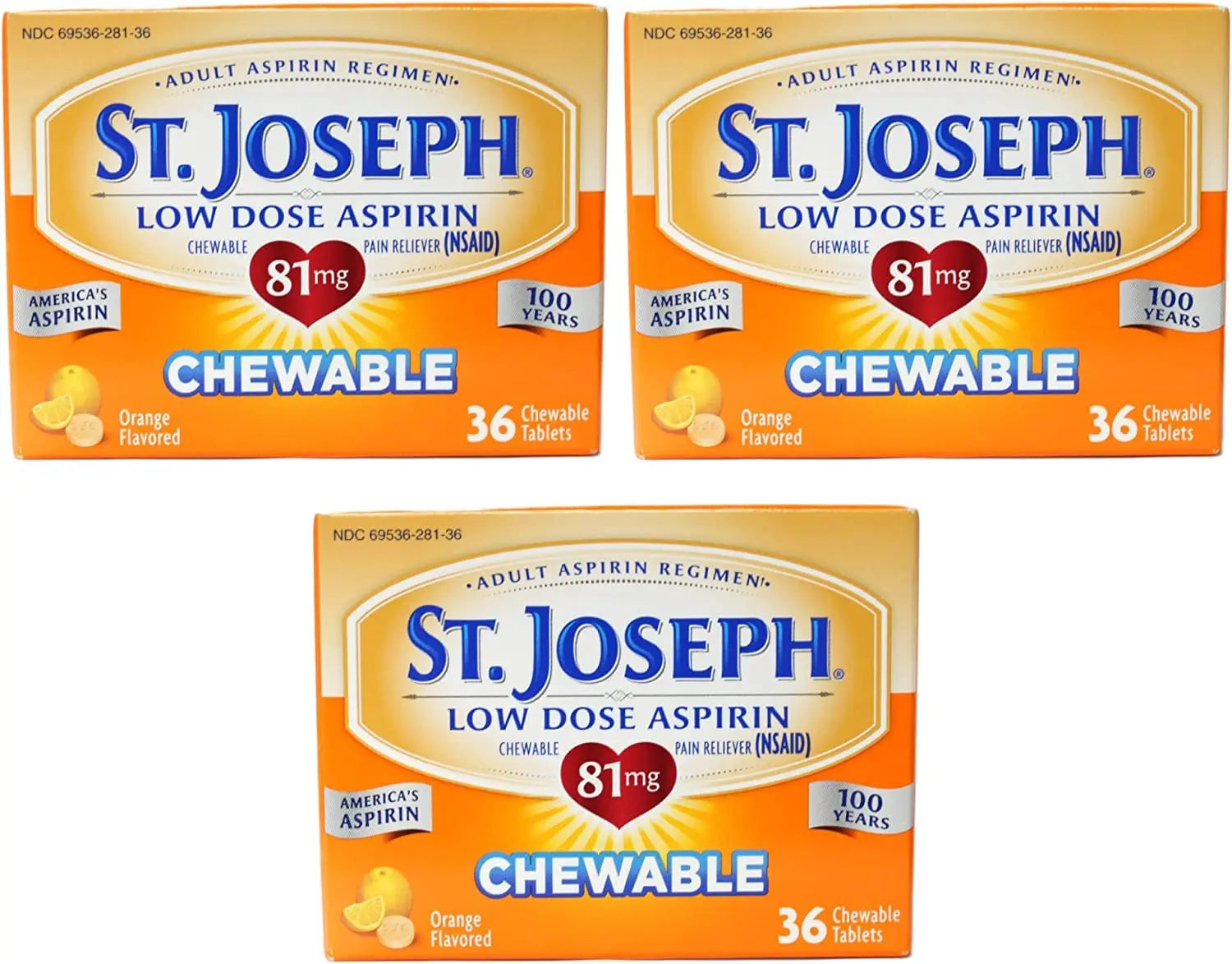 St. Joseph St. Joseph Aspirin Chewable Orange, Orange 36 tabs 81 mg(Pack of 3) St. JosephBuy Supplements Australia