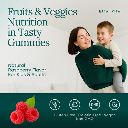 Everyday Debloat & Detox Sugar-Free Fruits and Veggies Gummies - Energy Support with Superfood Fruit and VegetableSupplement (120 Chews) Cruelty-Free, Vegan, Gluten-Free, Fruit and Vegetable Vitamin Etta VitaBuy Supplements Australia