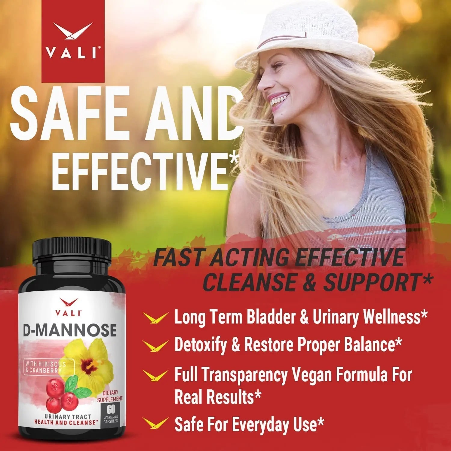VALI D-Mannose 1000mg Urinary Tract Health Formula. Organic Cranberry Fruit Powder & Hibiscus. Healthy Bladder, Natural Cleanse, Fast Detox Flush, Herbal UT Function Support Pills. 60 Veggie Capsules VALIBuy Supplements Australia