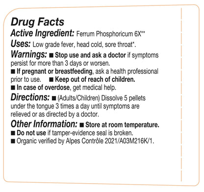 Ferrum Phosphoricum- OLLOIS - Organic & Vegan, Kosher Certified, Cell Salt #4 (Approx. 80 pellets) OLLOÏSBuy Supplements Australia
