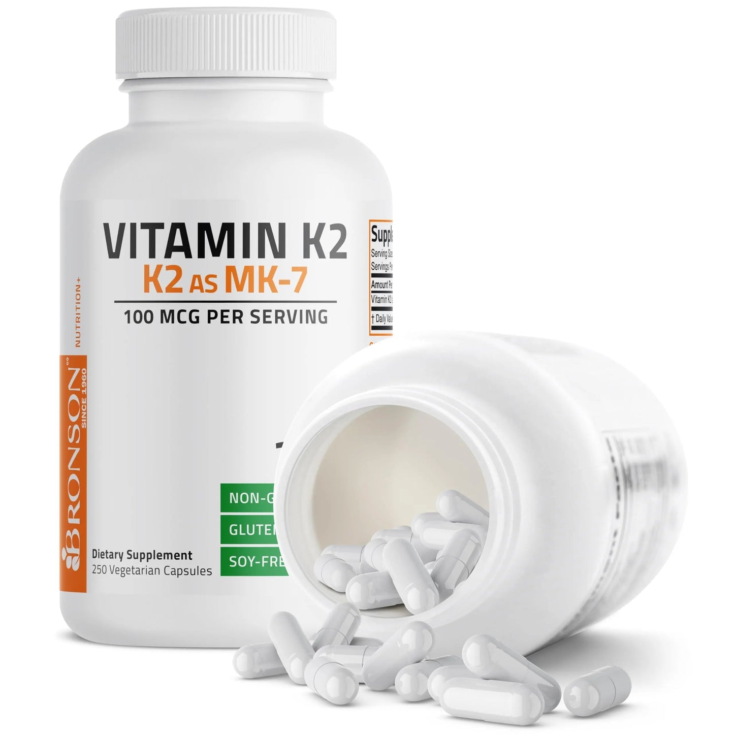 Bronson Vitamin K2 as MK-7 Menaquinone 100 mcg Non-GMO, 250 Capsules BronsonBuy Supplements Australia