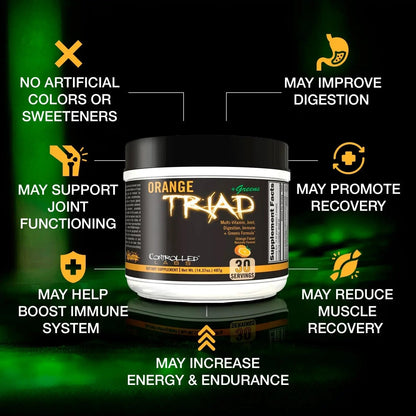 CONTROLLED LABS Orange Triad Plus Greens for Men and Women, 30 Servings Iron Free Sports Supplement for Overall Health CONTROLLED LABS
